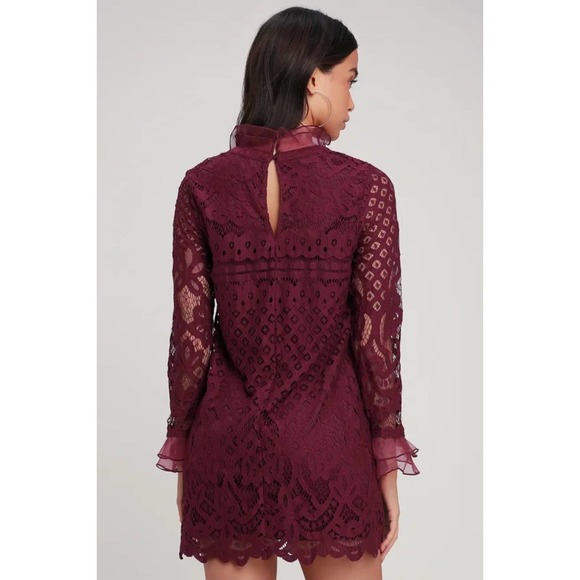 Lulu's Burgundy Lace Mini Dress - Picture 3 of 12
